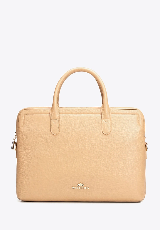 Damska torba na laptopa 15,6” ze skóry naturalnej groszkowej żółta