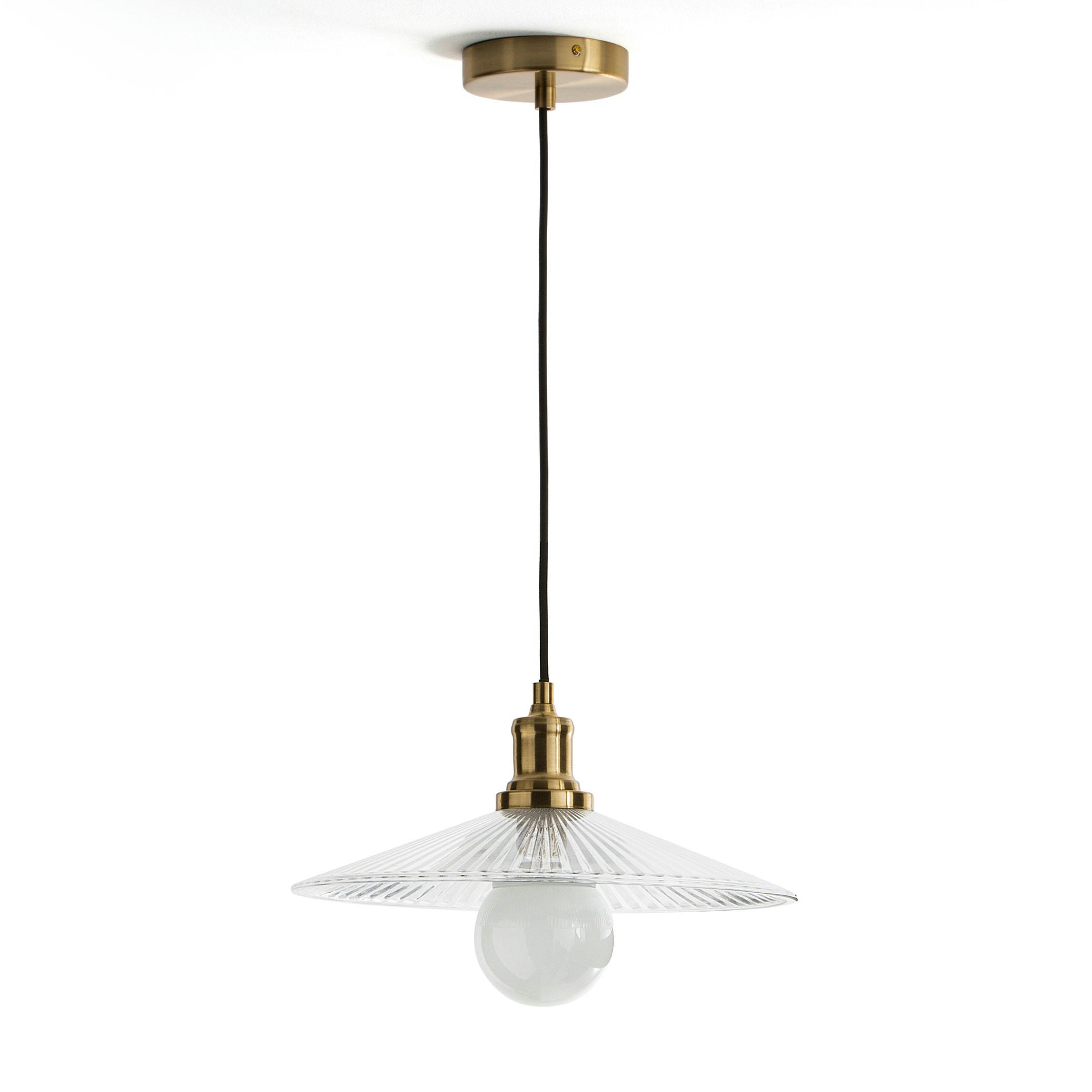 Suspension laiton et verre strié Ø35,5 cm, Iloa