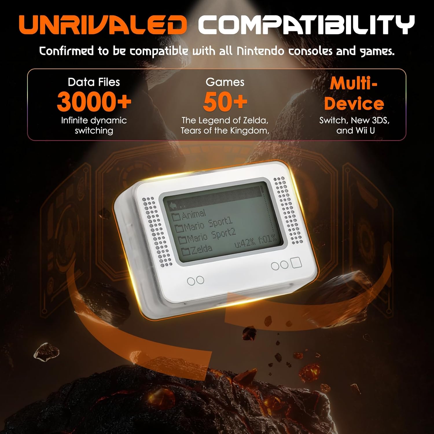 NFC Tag Emulator, for Nintendo Switch/3DS/Wii U - Ultimate 3000+ Data Storage, with Amiibo Emulator, Compatible with 60+ Games, 1.4 OLED Screen, Auto UID Regen & Unlimited Scans, RechargeableNFC