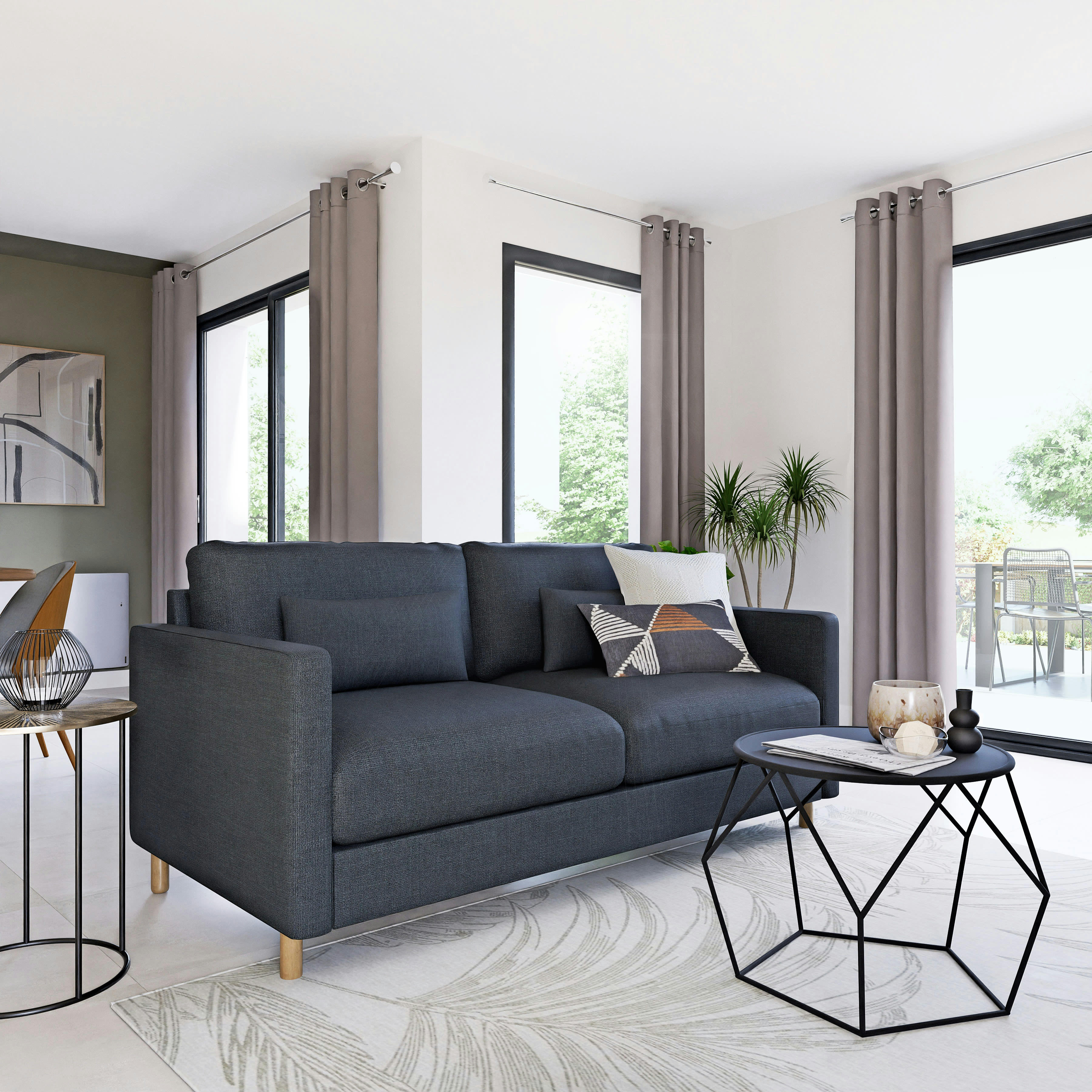 - Rideau à œillets en velours gris à l'unité 140x300