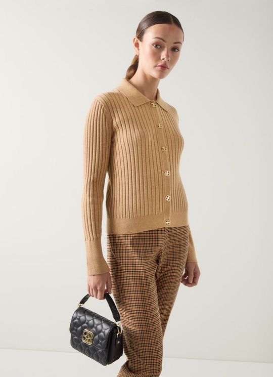 Willow Camel Cotton Rib Collar Cardigan