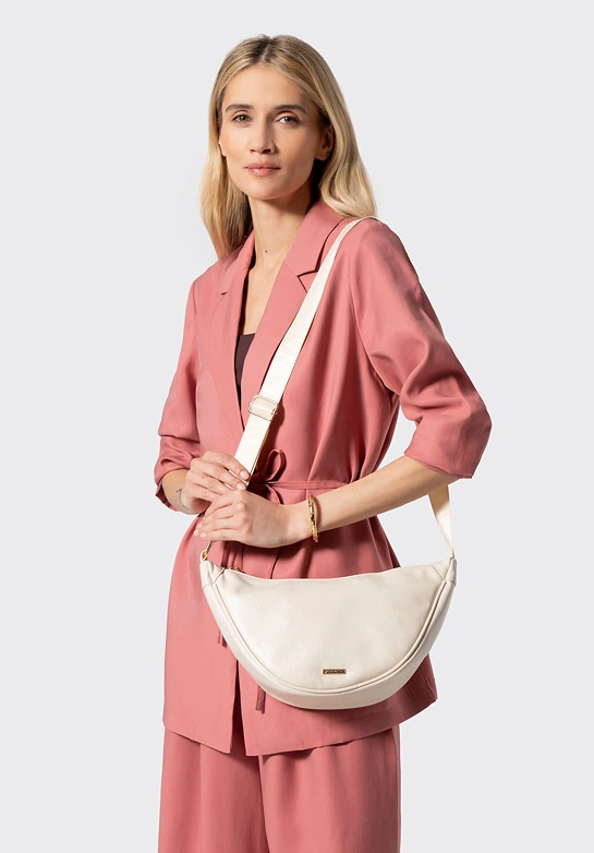 Damska torebka crossbody na szerokim pasku kremowa
