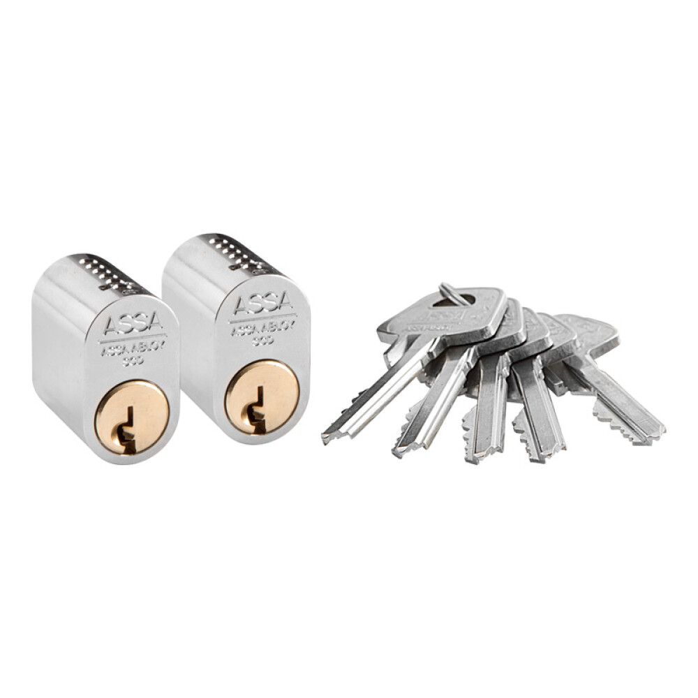 LÅSESYLINDER ASSA ABLOY 6-STIFT BASIC 1301 2STK 5 NØKLER NIKKEL