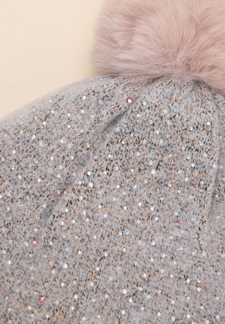Older Girls Grey Embellished Bobble Hat
