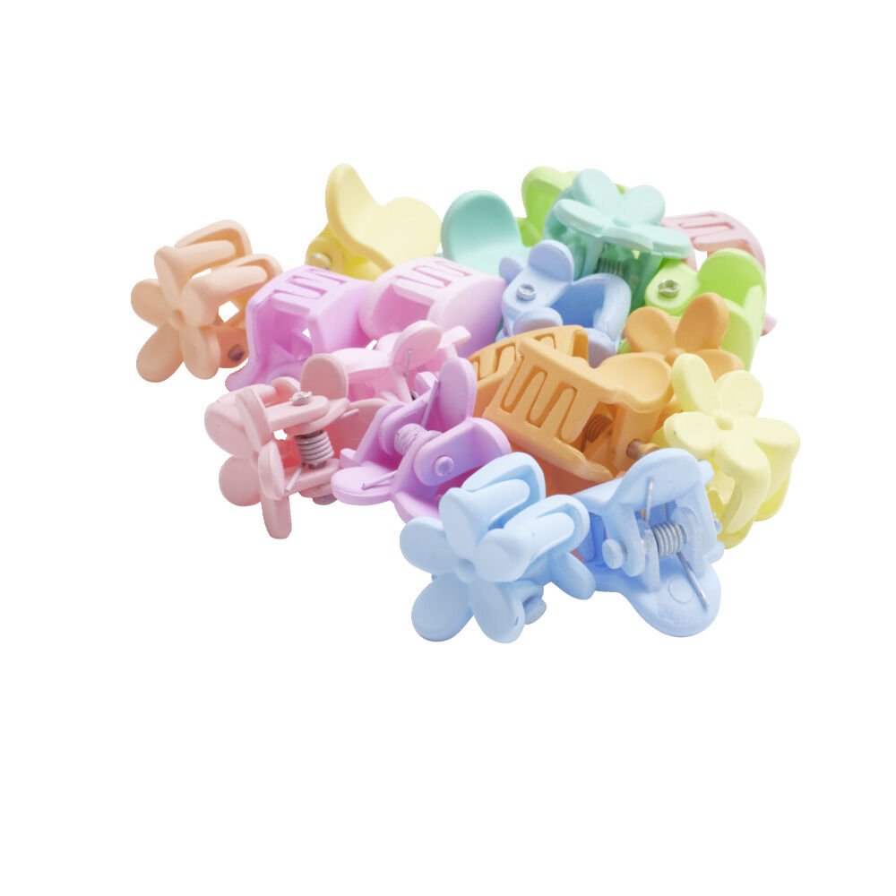 Barrette à clip 20 pièces forme coeur et fleur multicolore pastel dans boÎte