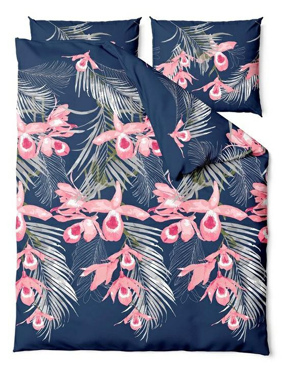 Pościel satynowa 220x200 Orchids kwiaty liście Satin Home
