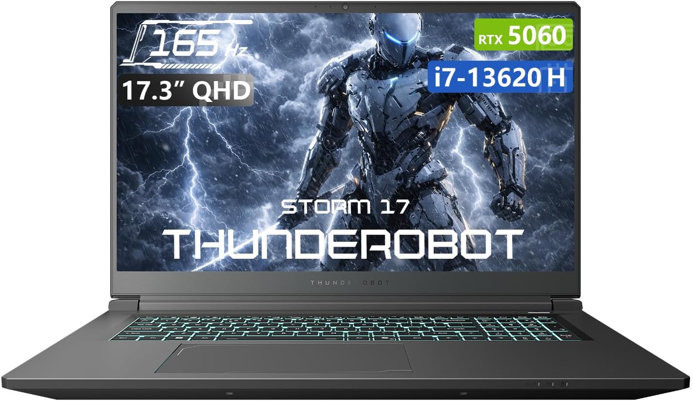Thunderobot Storm 17 5060 17 inch Gaming Laptop  17.3 QHD 165Hz 2K Display  Core i7-13620H  GeForce RTX 5060  32GB DDR5 RAM  2TB SSD  HDMI  Type-C  RGB Backlit Keyboard  Wi-Fi 6  Win 11 Home