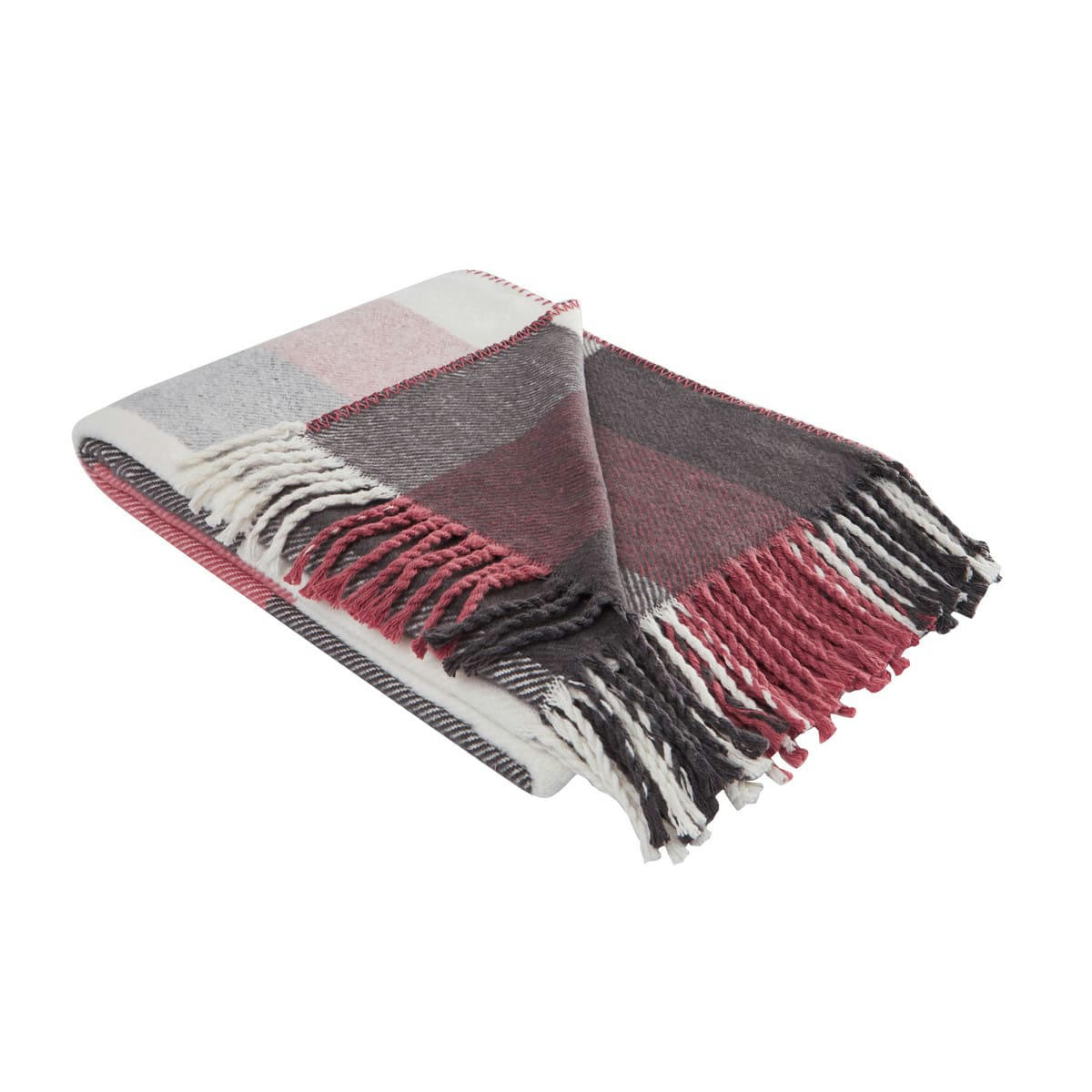 NASH - Plaid chaud avec franges Framboise 130x170 cm