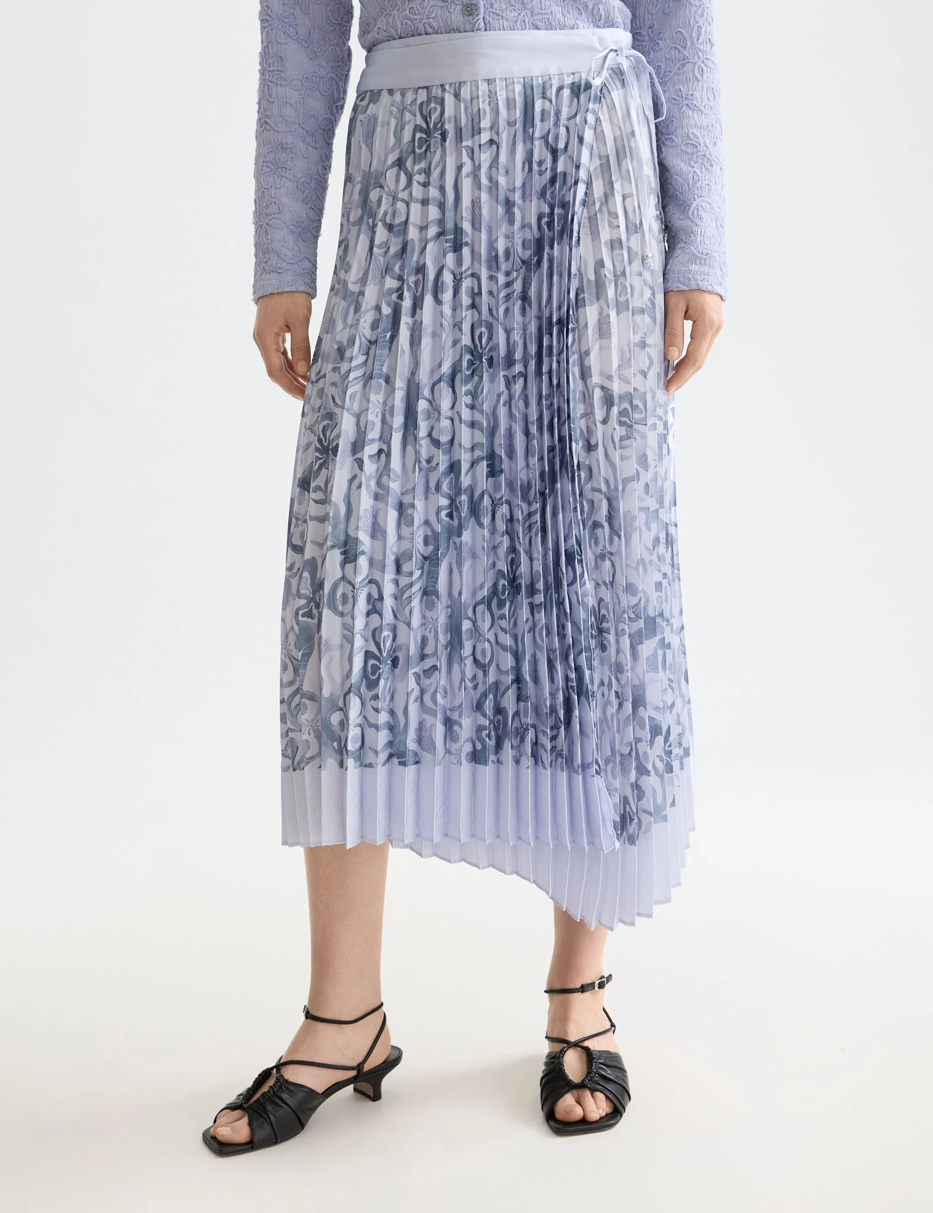 Asymmetrical pleated wrap midi skirt