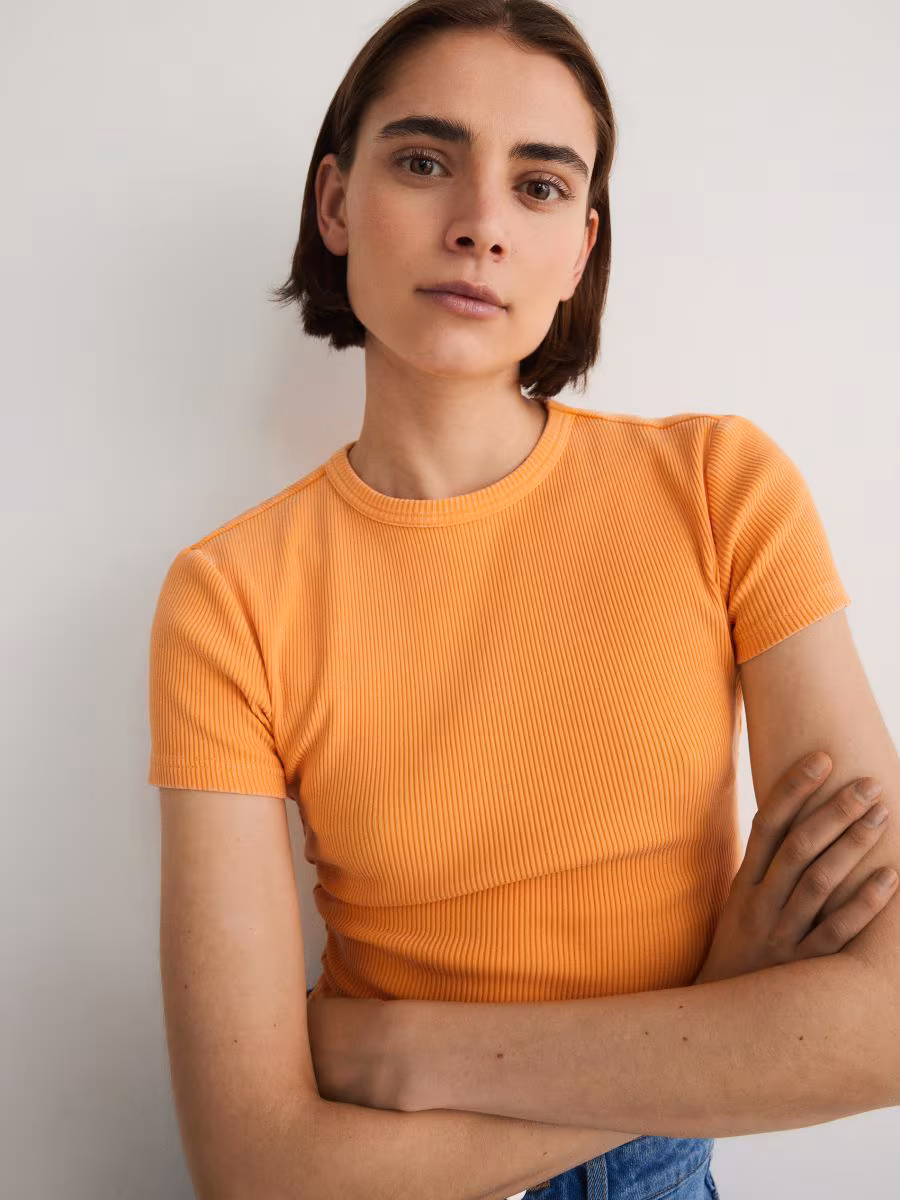 Rib Knit Cotton Rich T-Shirt
