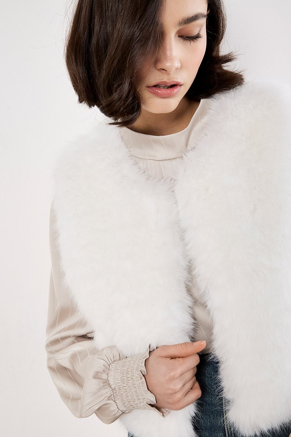 Apricot Faux Fur Cropped Gilet