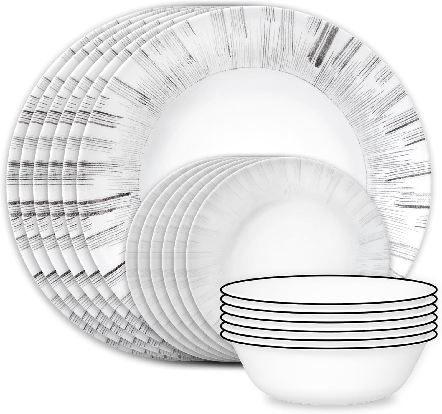 Corelle Vitrelle 18-Piece Service for 6 Dinnerware Set, Triple Layer Glass and Chip Resistant, Lightweight Round Plates and Bowls Set, Arica