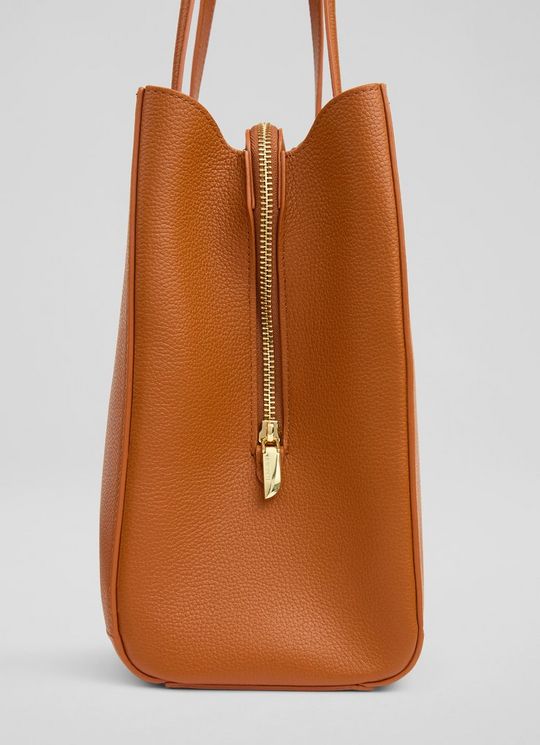 Olivia Tan Grained Leather Oloid Tote Bag
