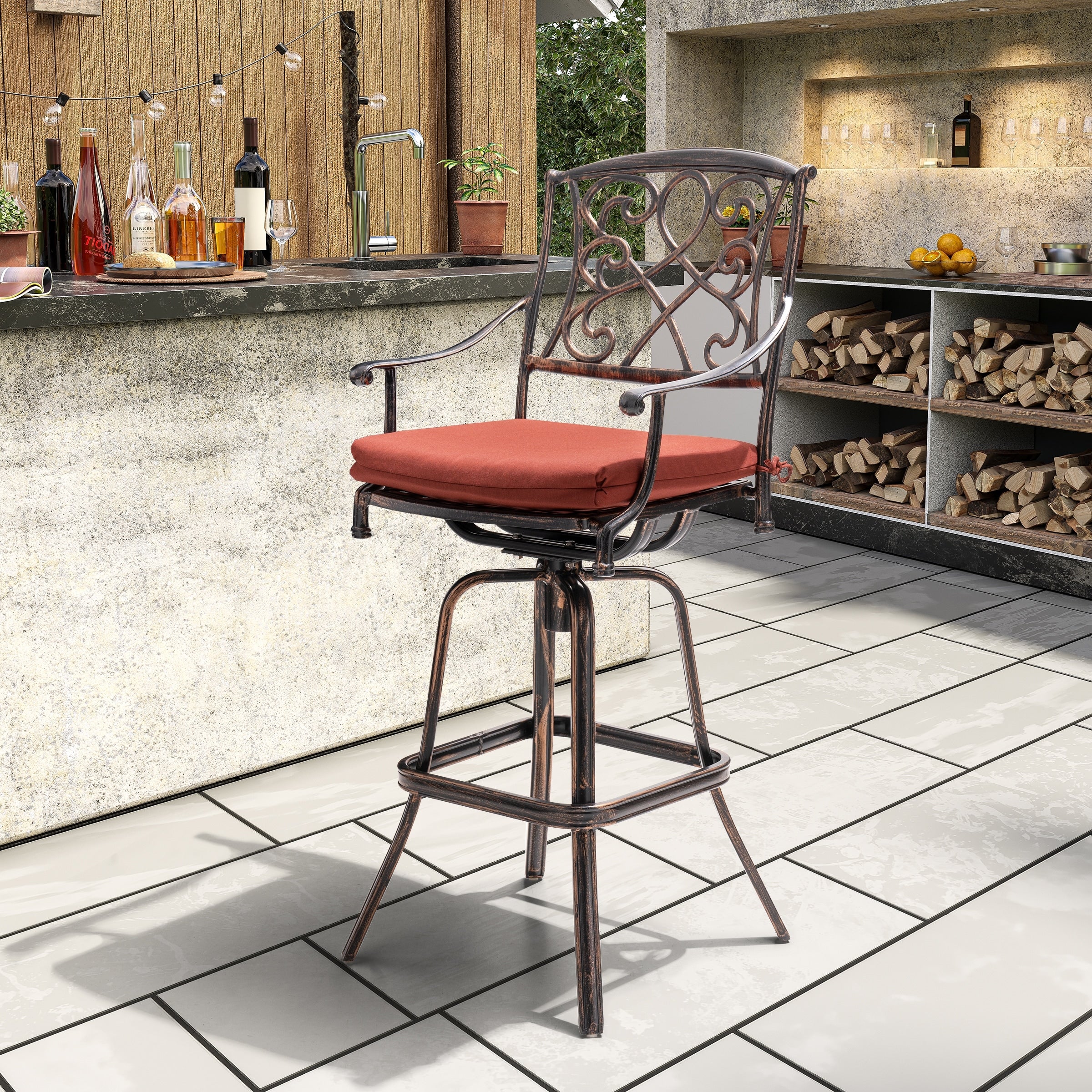 Crestlive Outdoor Patio Bar Height Swivel Bar Stool with Sunbrella Cushion