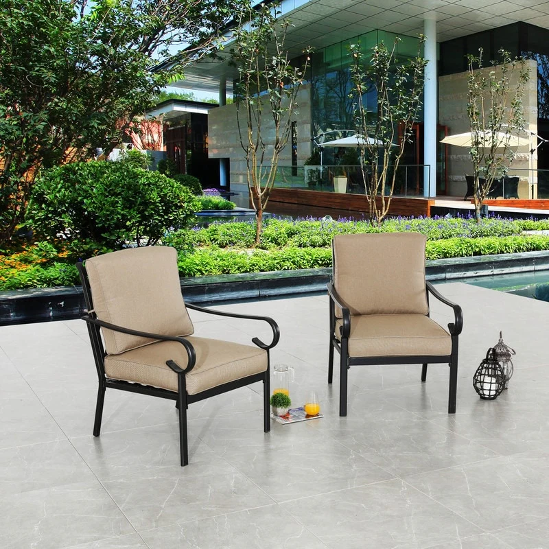 Patio Festival Outdoor Metal Chair with Beige Cushions (2-Pack)