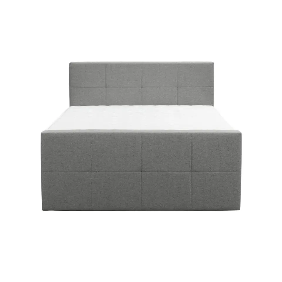 Boxspring met voetbord Liv geblokt - lichtgrijs - 180x200 cm - vierkante poot
