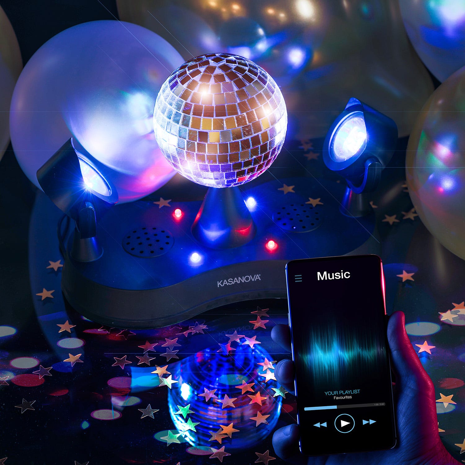 Speaker bluetooth con 2 casse e palla da discoteca
