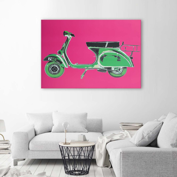 Feeby Obraz Zielony skuter na różowym tle 60x40