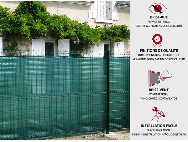 Brise-vue 85% - Vert/Noir - 130gr/m² - Sans Boutonnières Vert/Noir 1.5m x 5m