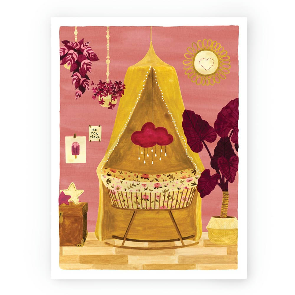 - Affiche illustrée motif Chambre rose 30x40 cm