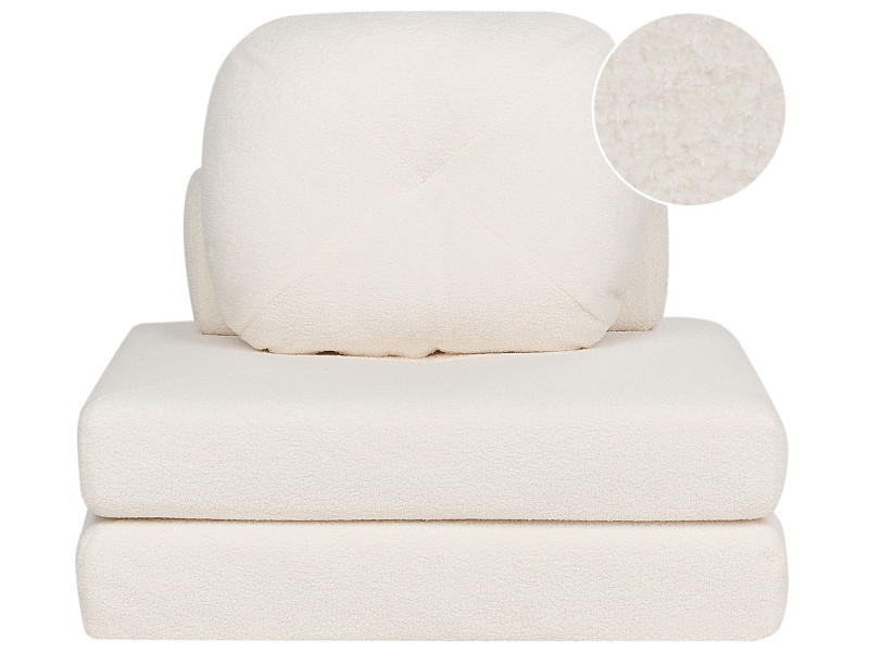 Sofa rozkładana boucle do spania 1-osobowa biała