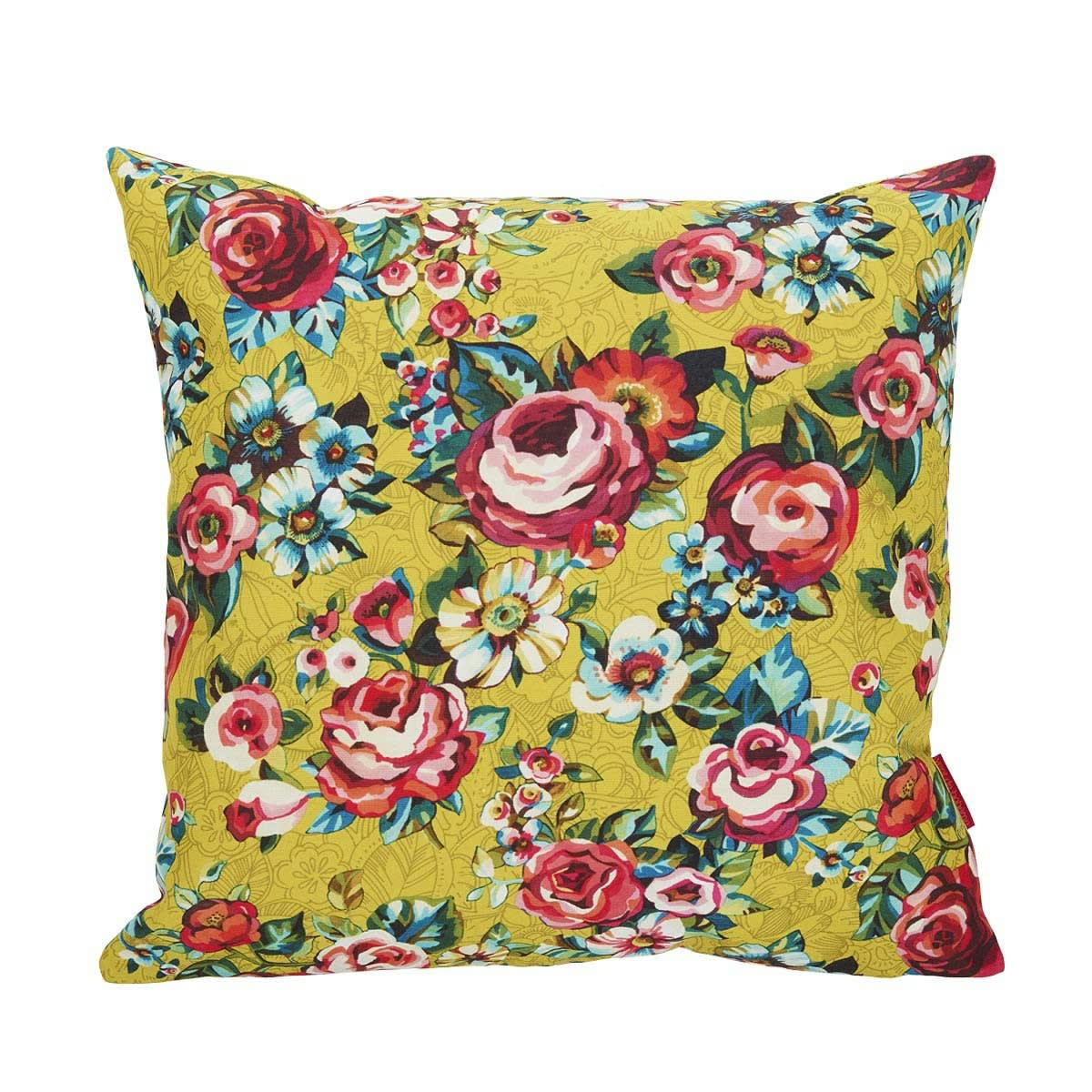 DEVI - Housse de coussin extérieur fleuri jaune 45x45cm