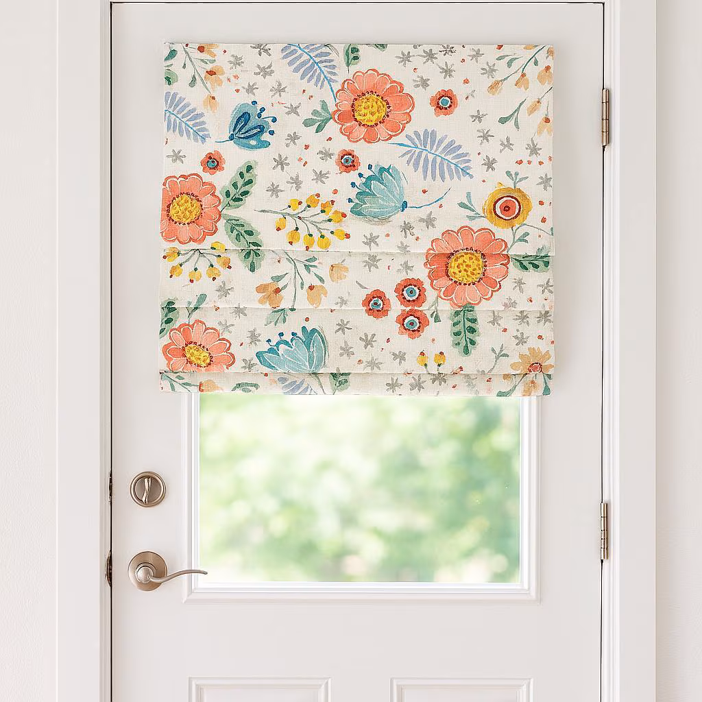 Boho Floral Roman Shade: Organic Linen, Kids Nursery Window