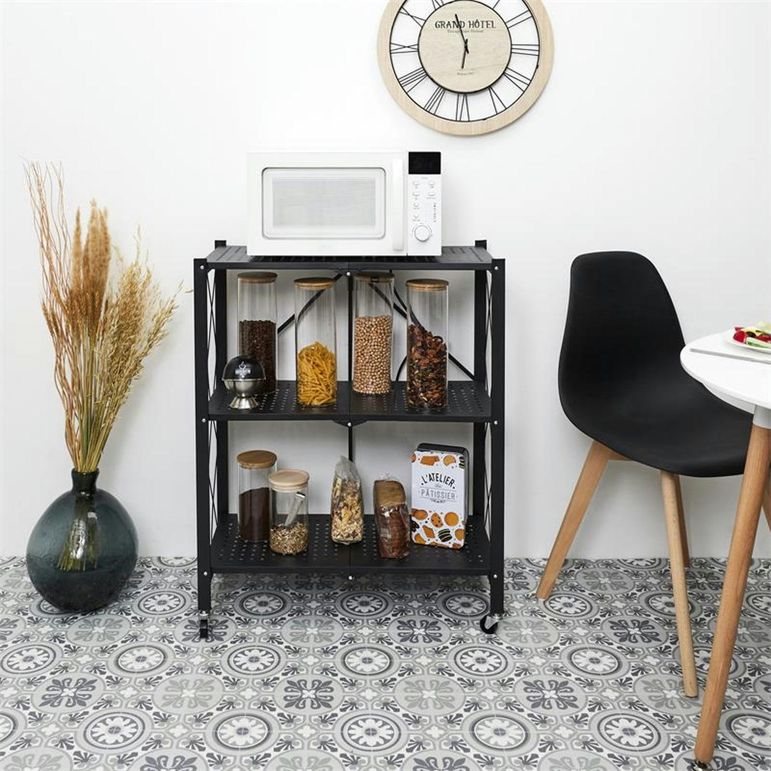 - Etagère pliable 3 niveaux en fer et polypropylène noir