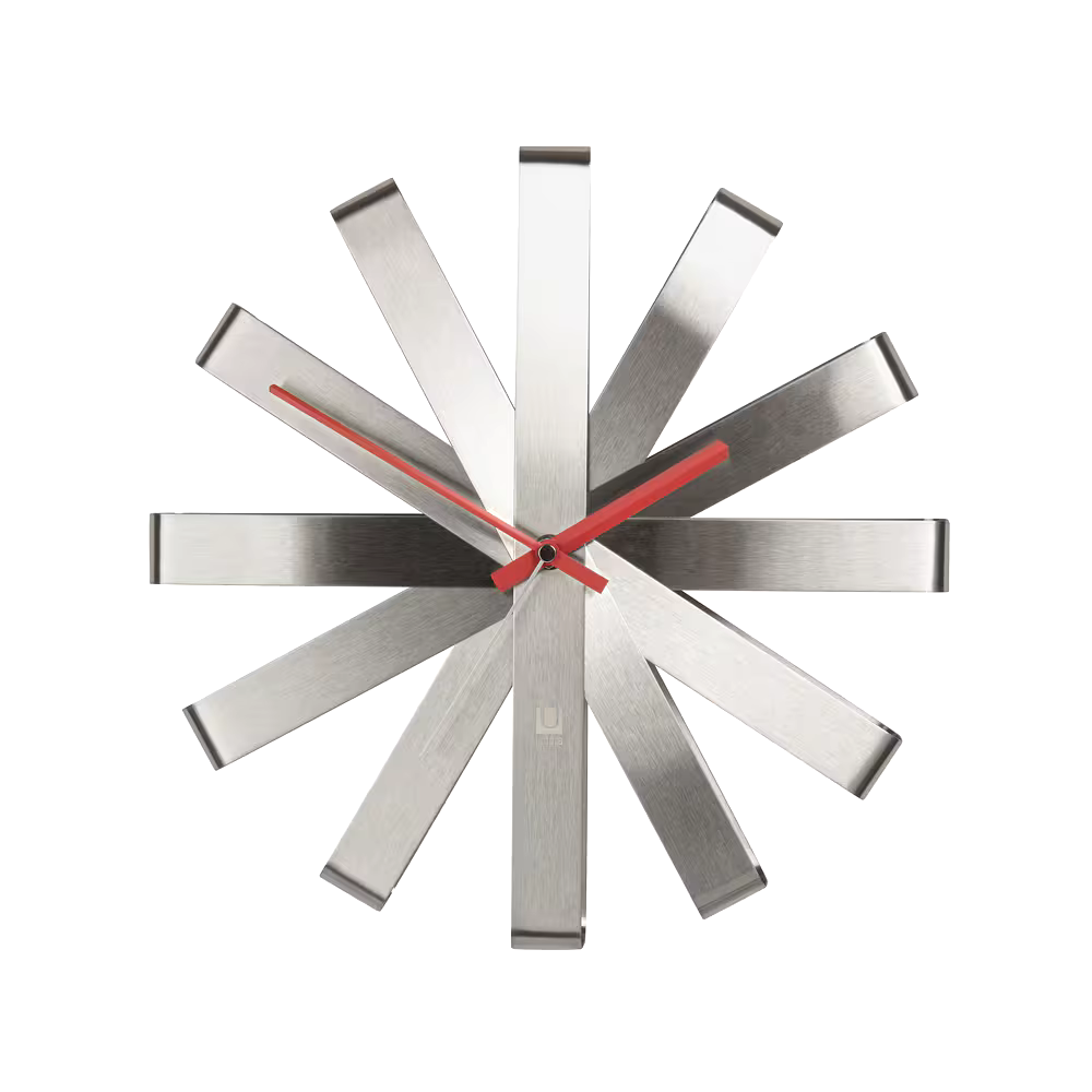 Umbra Ribbon Round Steel Wall Clock, Silver, 12-in
