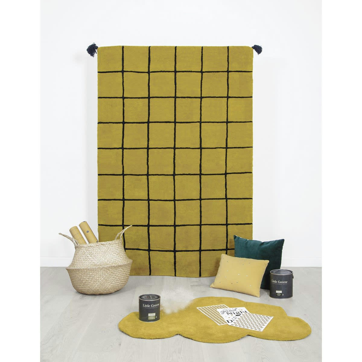MINIMA - Tapis GRID en Coton Jaune moutarde