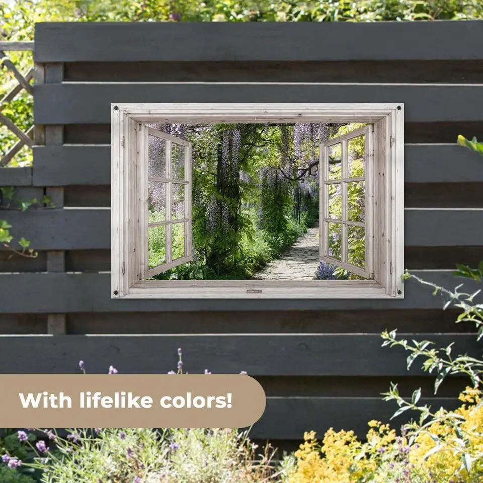 MuchoWow Tuinposter 120x80cm Blauwe regen Bloemen Doorkijk