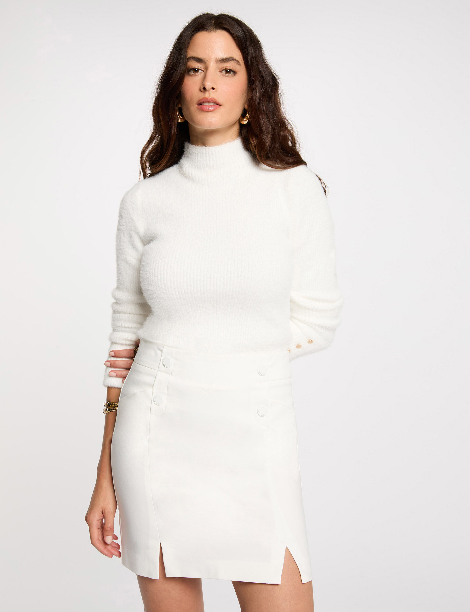 Mini Skirt With Buttons Ivory Women