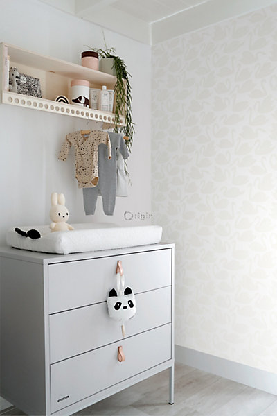 Origin Wallcoverings papier peint cygnes blanc brillant 53 cm x 10.05 m