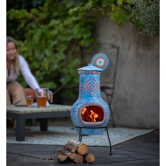 Gartenkamin »Colima«, Ø 36 cm, Keramik, blau/rot