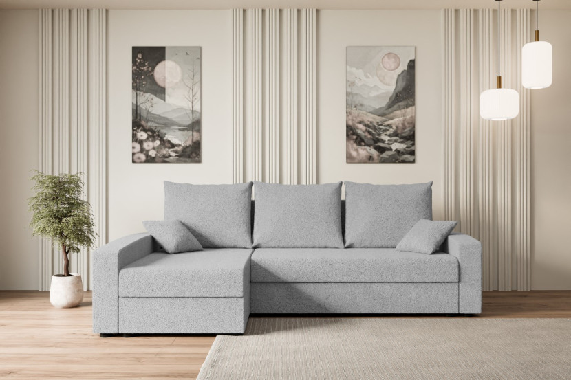 Narożnik z funkcją spania i pojemnikiem ALESIA-L 231x140x90cm Jasny szary