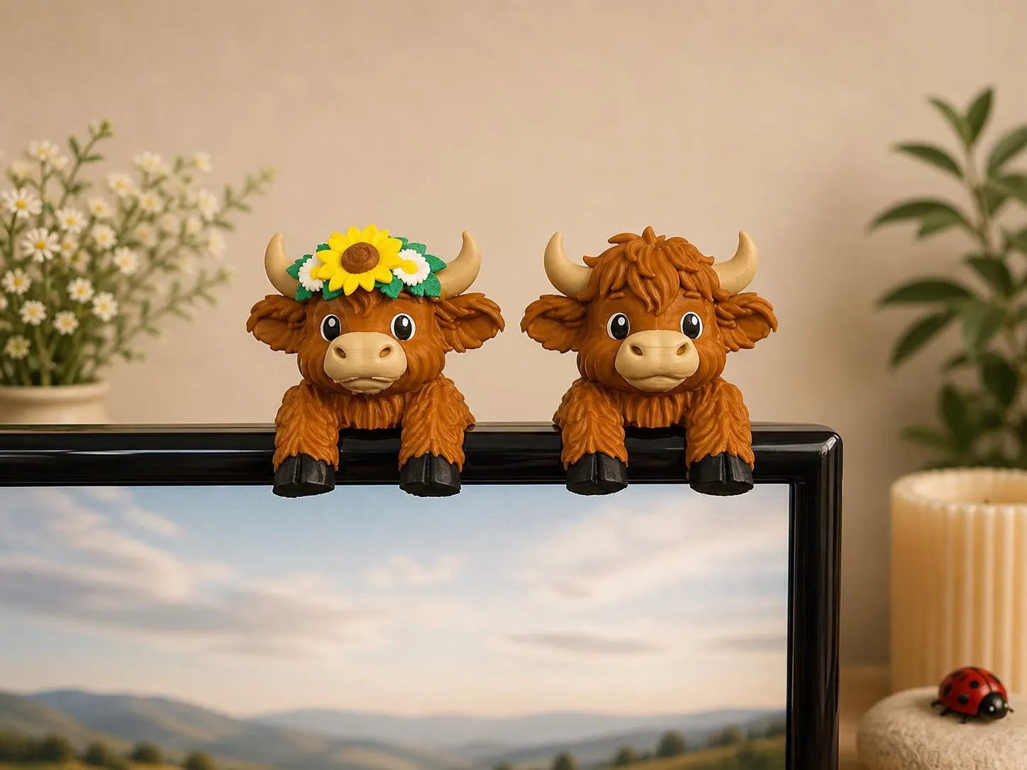 Highland Cow Monitor Buddy Cute Desk Decor Cow Shelf Sitter Office Gift Computer Monitor Decor