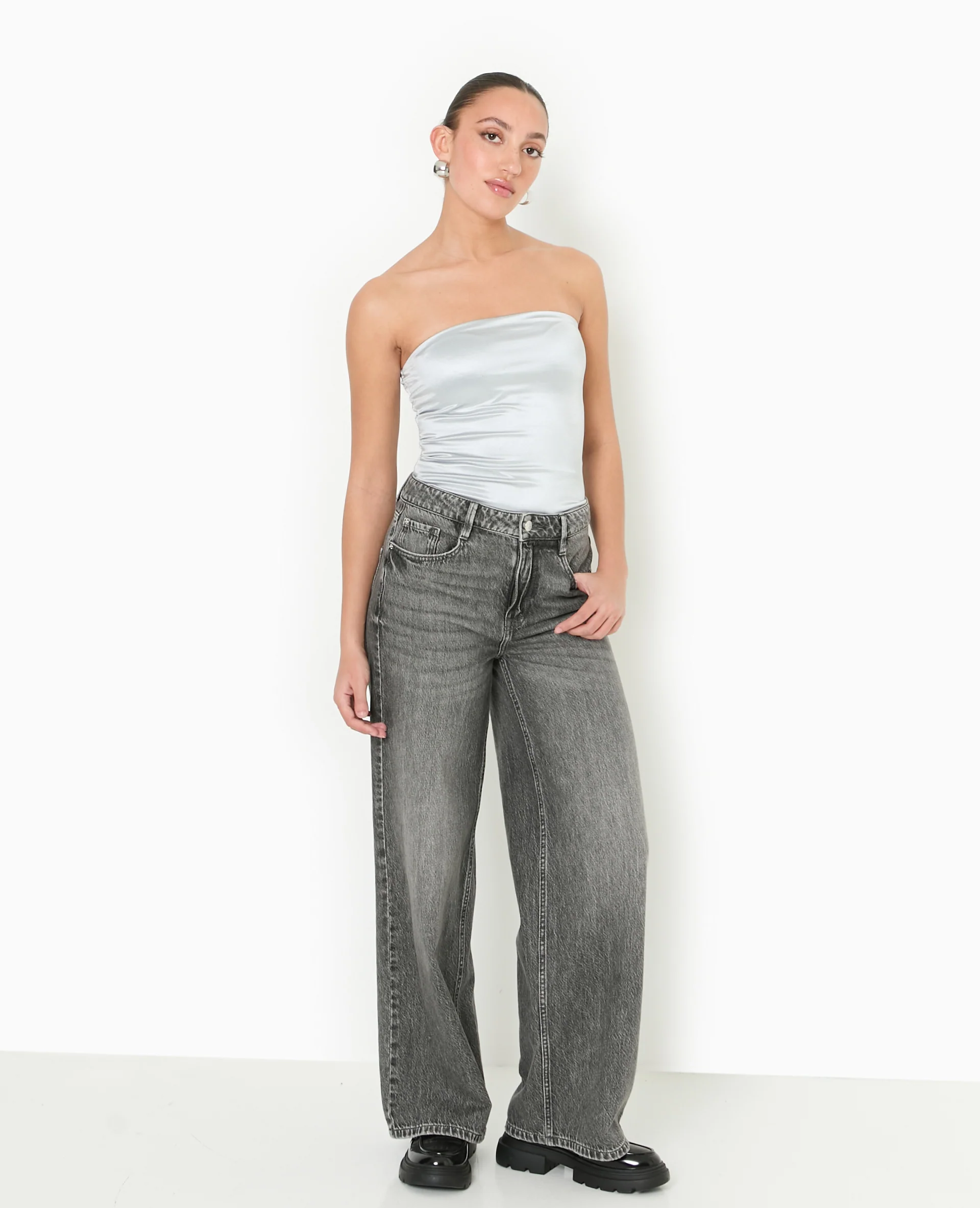 Top bustier bandeau en maille brillante