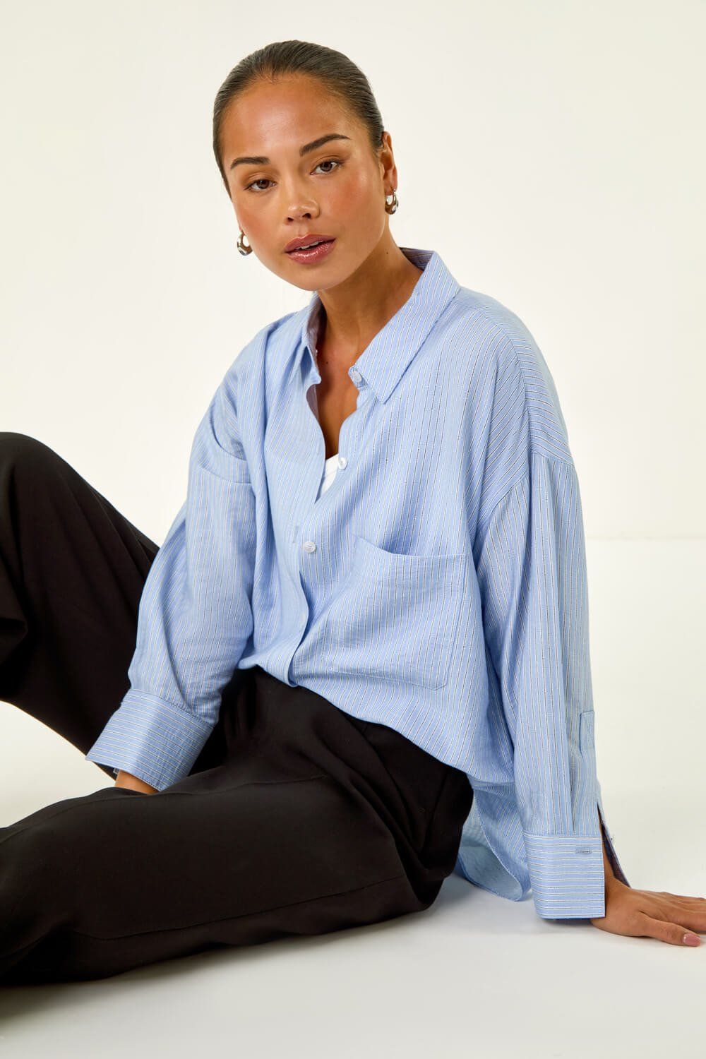 Roman Petite Stripe Buttoned Pocket Shirt