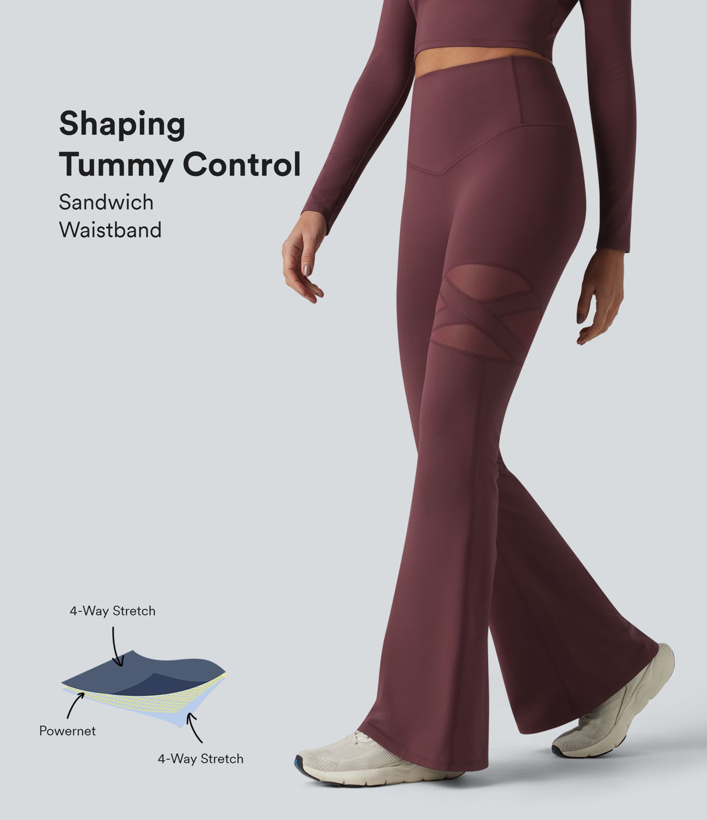 Legging évasé casual en maille respirante ventre plat taille haute avec poche