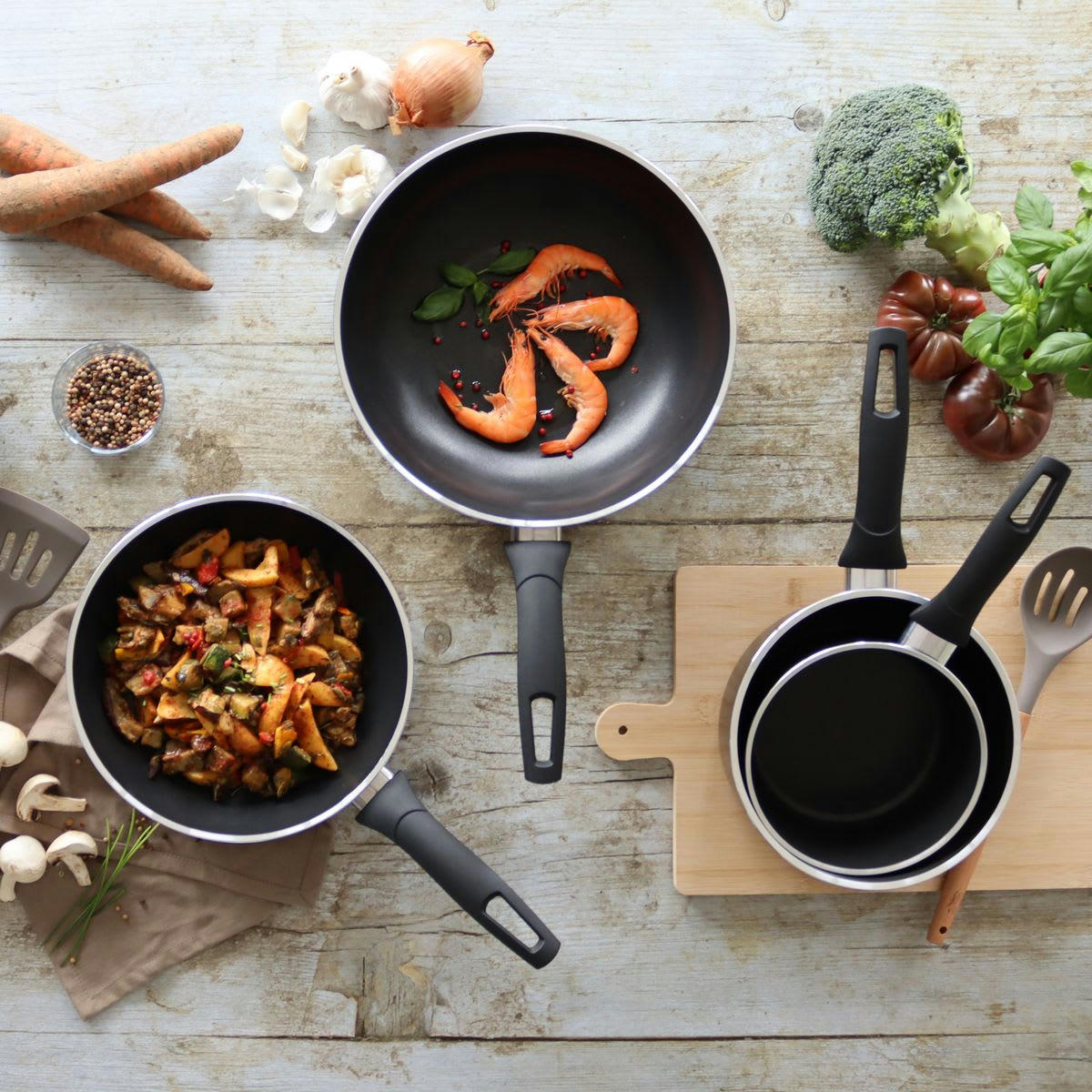 MARCEL - Set de 3 casseroles en aluminium - compatible induction