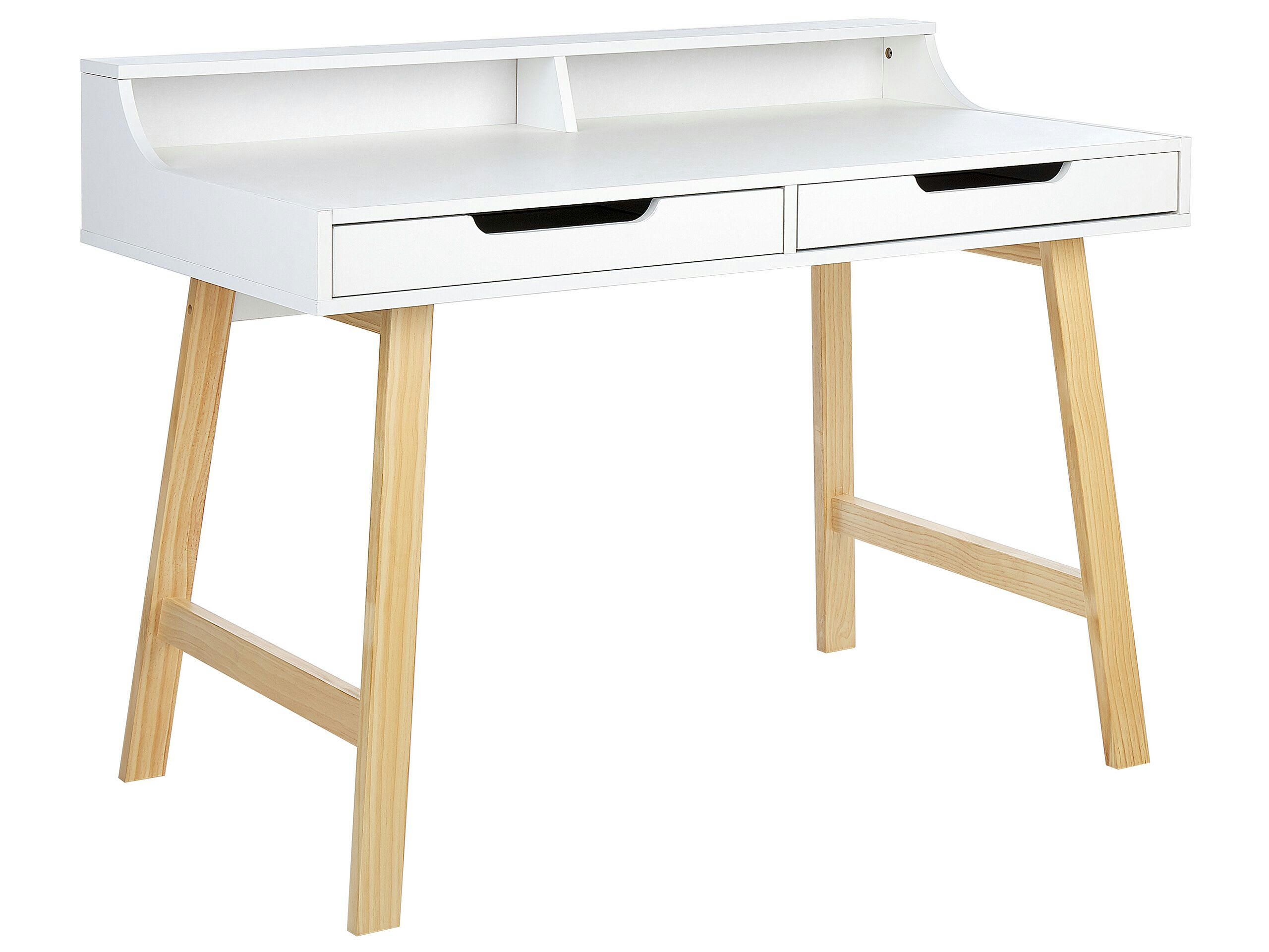 BARIE - Bureau blanc et bois clair 110 x 58 cm