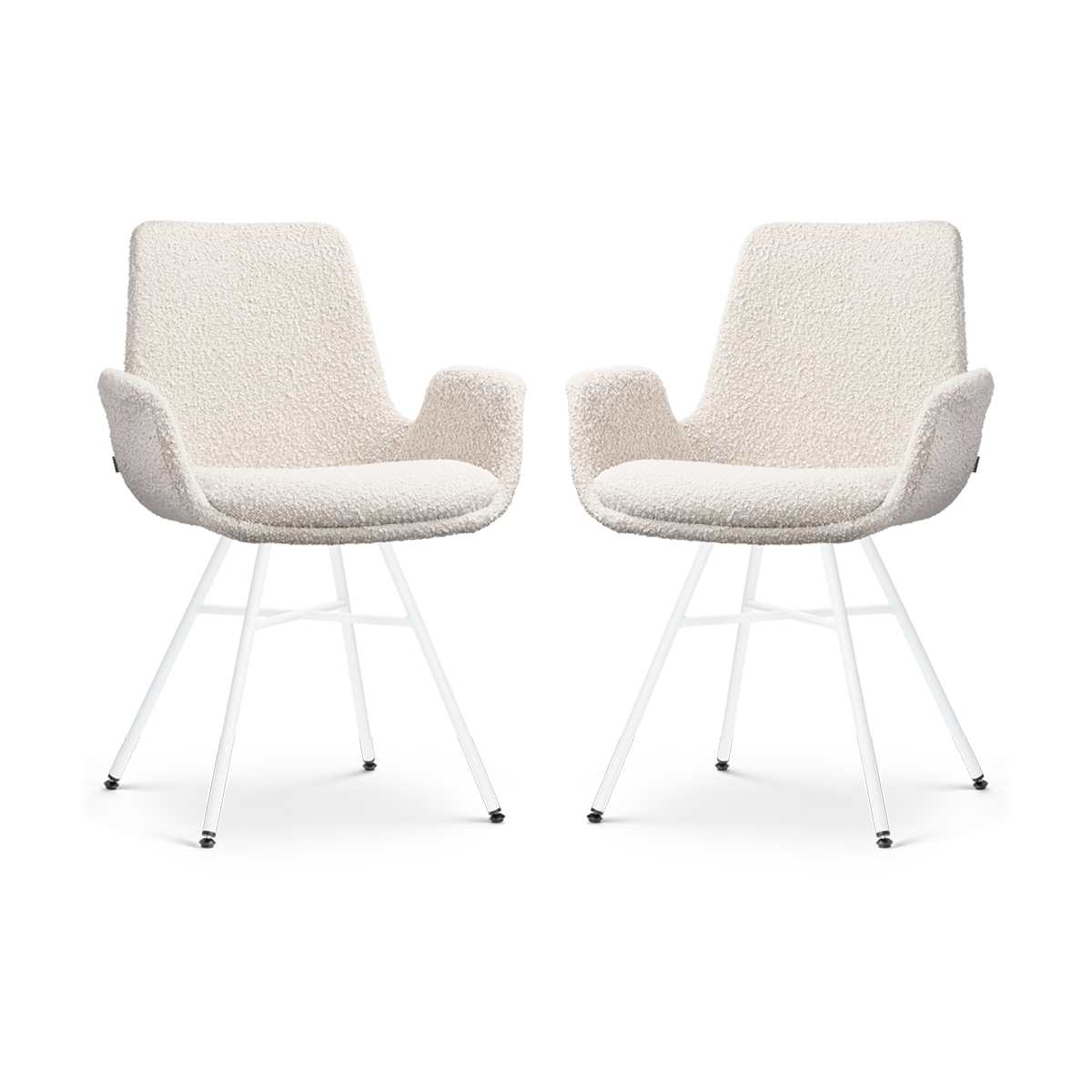 Nolon Noa-Eef Eetkamerstoelen Set van 2 - Bouclé Beige - Witte Poten