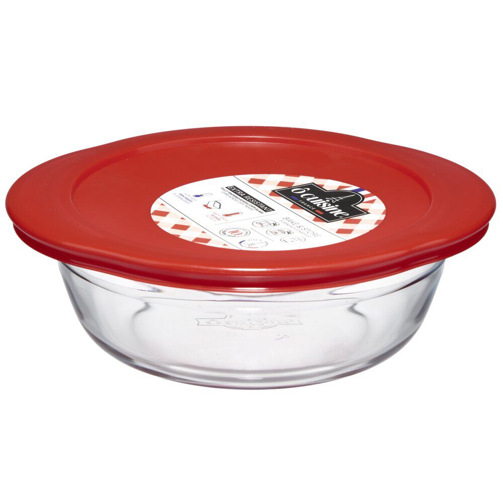Plat à four rond en verre couvercle plastique