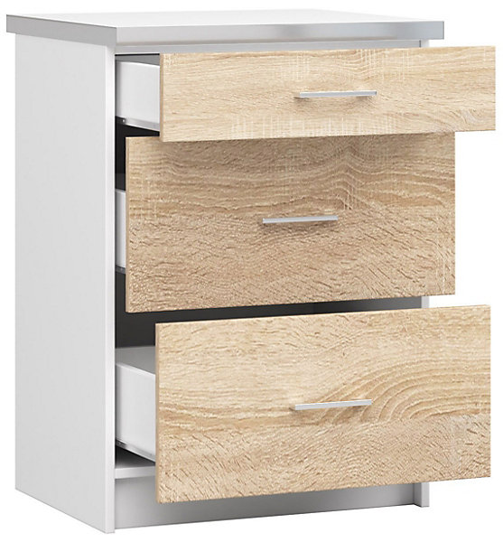 Meuble de cuisine sur pied : 3 tiroirs, blanc / Chêne Sonoma, 60 x 82 x 44,5 cm