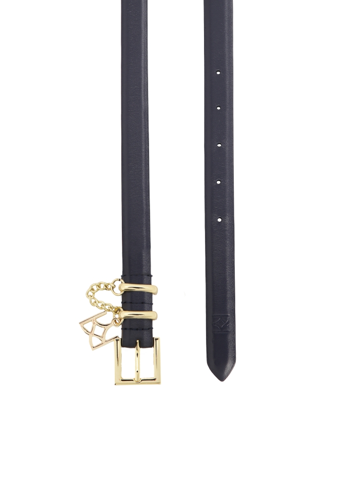 Navy blue narrow belt with gold decoration