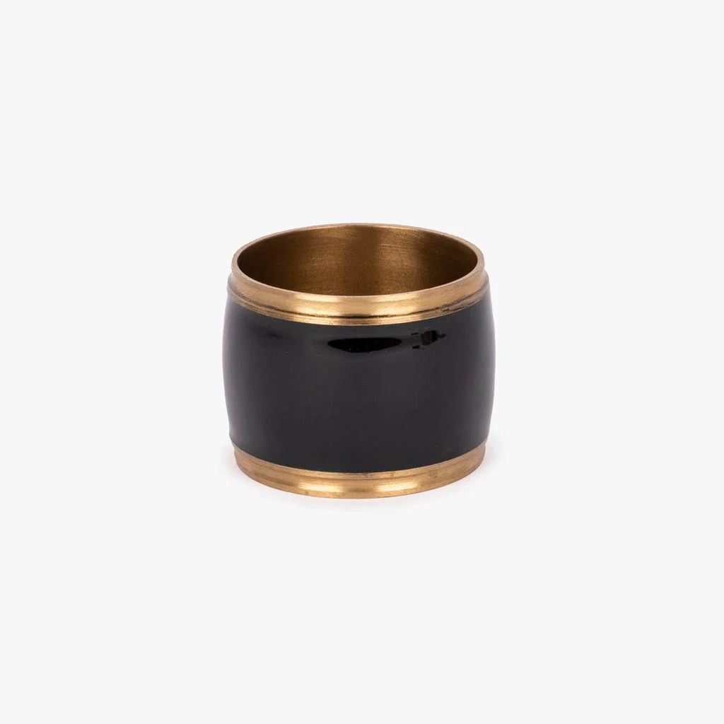 Anel de Guardanapo Esmalte Preto e Ouro PARTY