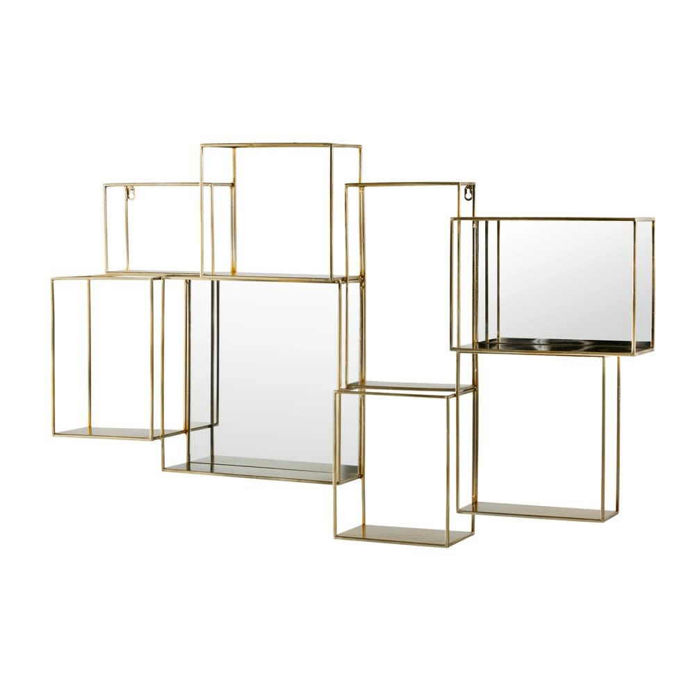Elton - Étagère murale miroir en métal doré