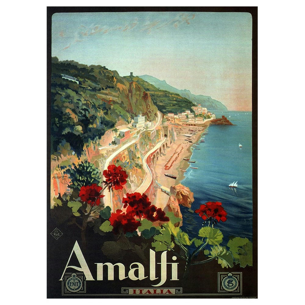 - Tableau affiche touristique vintage Amalfi 50x70cm