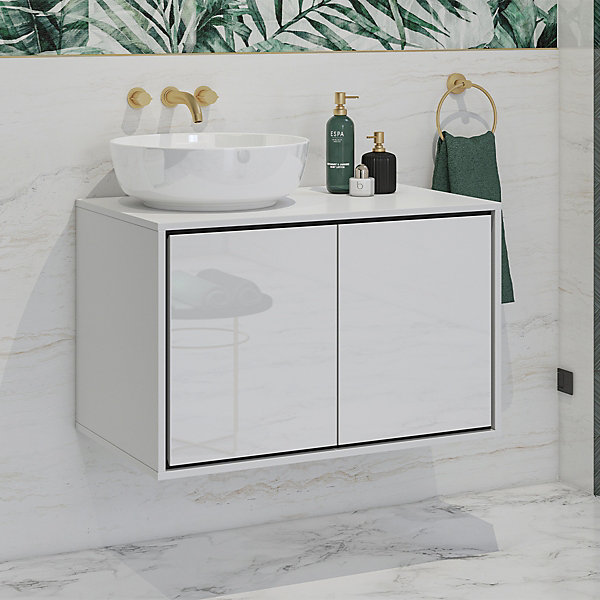 Ensemble meuble sous-vasque 80cm et armoire miroir Sophea Blanc