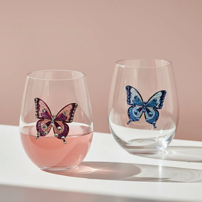 Dolly Parton Jeweled Mosaic Set of 2 Stemless Wine Glasses